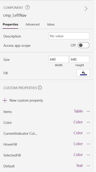 Create 4 additional new custom input properties to display menu colors.